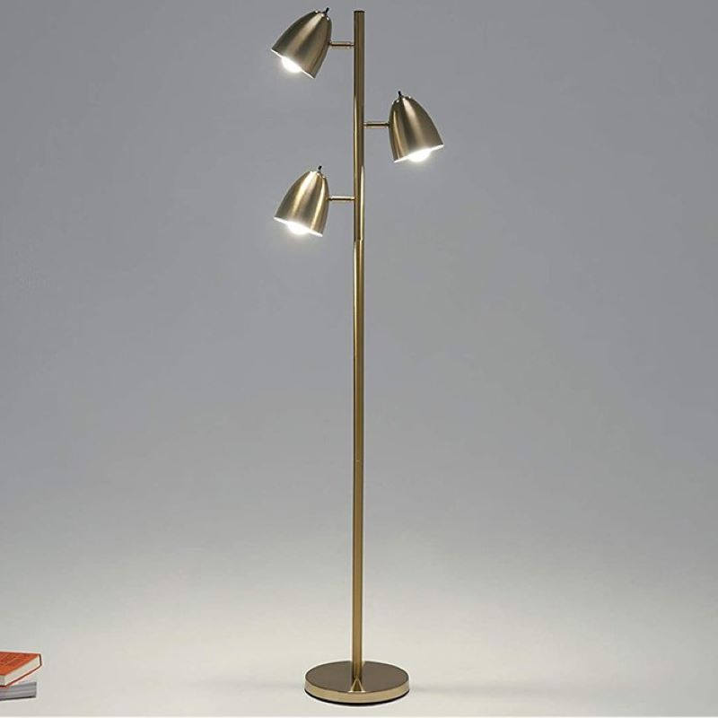 Lampadaire moderne minimaliste en fer à 3 lumières avec cylindre et longue tige pour salon 