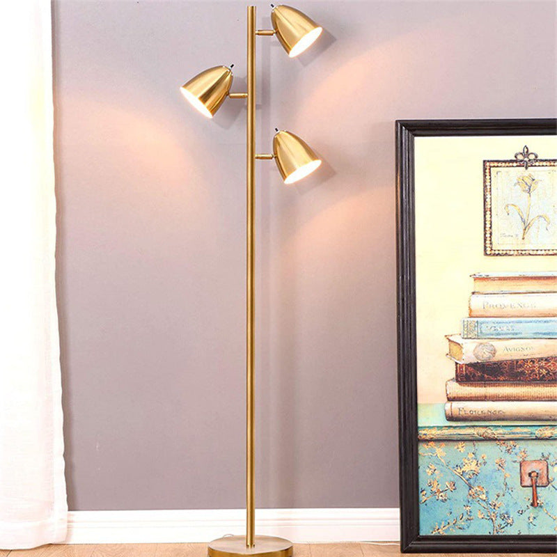 Lampadaire moderne minimaliste en fer à 3 lumières avec cylindre et longue tige pour salon 