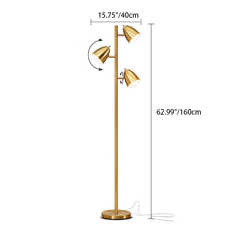 Lampadaire moderne minimaliste en fer à 3 lumières avec cylindre et longue tige pour salon 