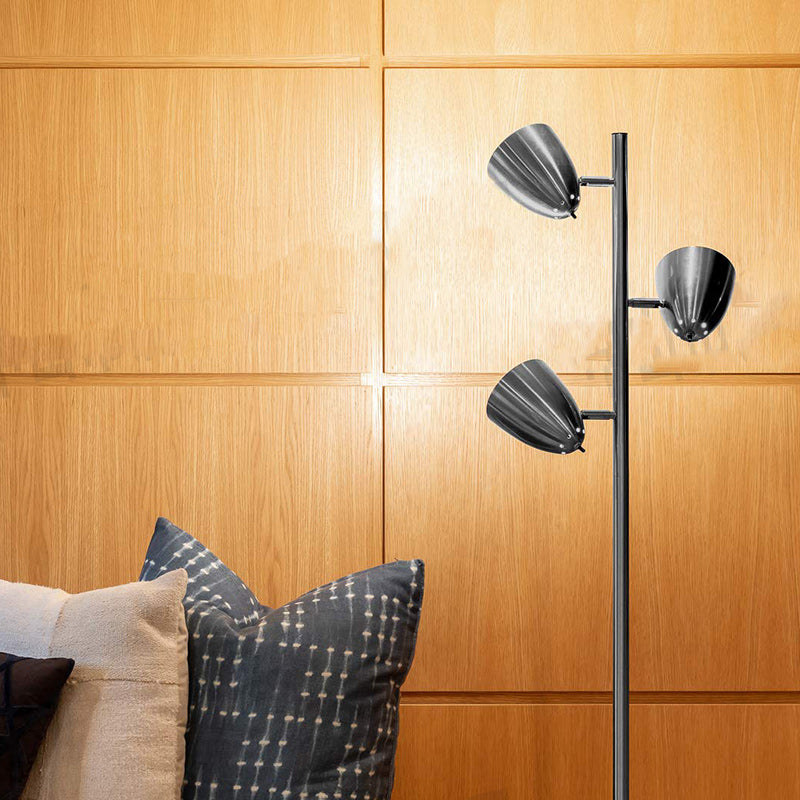 Lampadaire moderne minimaliste en fer à 3 lumières avec cylindre et longue tige pour salon 