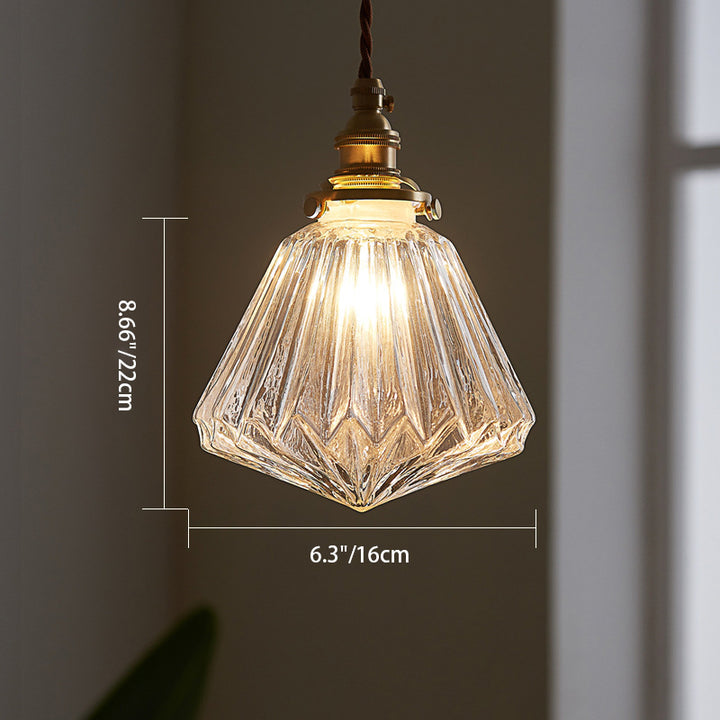 Traditional Vintage Diamond Sphere Cylinder Brass Glass 1-Light Pendant Light For Bedroom