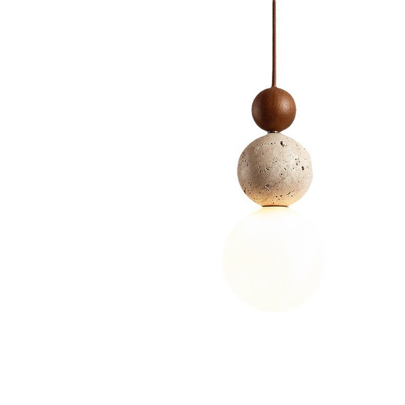 Suspension Luminaire Traditionnel Vintage Sphérique à Plusieurs Niveaux en Bois Massif avec Verre en Travertin Jaune à 1 Lumière pour Chambre 