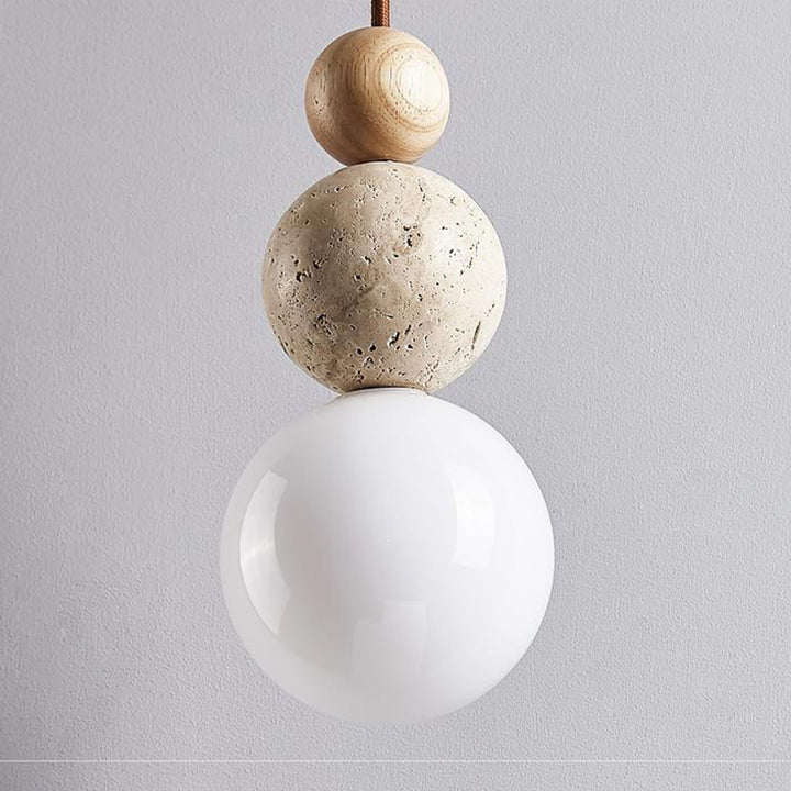 Suspension Luminaire Traditionnel Vintage Sphérique à Plusieurs Niveaux en Bois Massif avec Verre en Travertin Jaune à 1 Lumière pour Chambre 