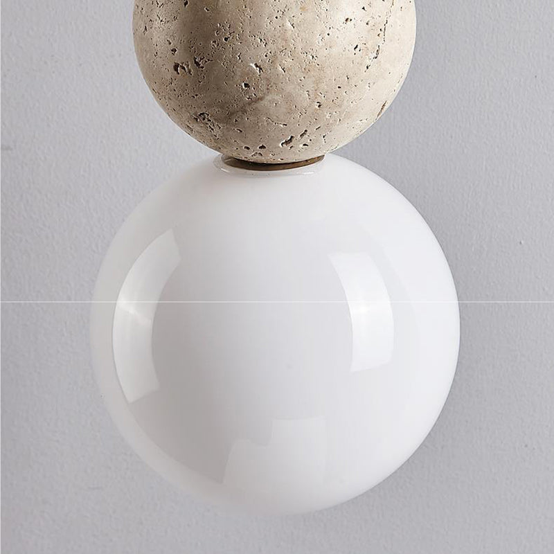 Suspension Luminaire Traditionnel Vintage Sphérique à Plusieurs Niveaux en Bois Massif avec Verre en Travertin Jaune à 1 Lumière pour Chambre 