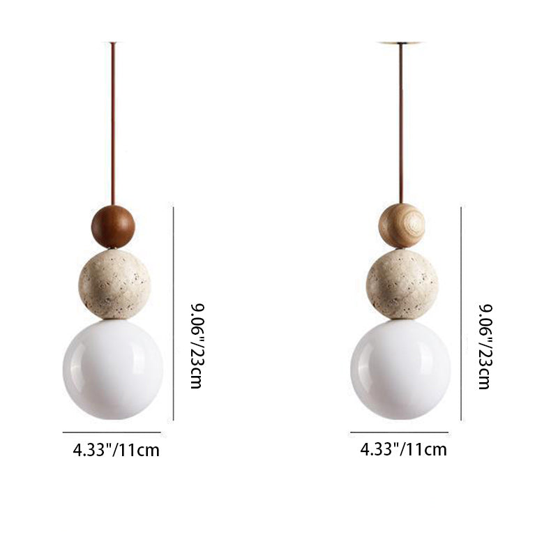 Suspension Luminaire Traditionnel Vintage Sphérique à Plusieurs Niveaux en Bois Massif avec Verre en Travertin Jaune à 1 Lumière pour Chambre 