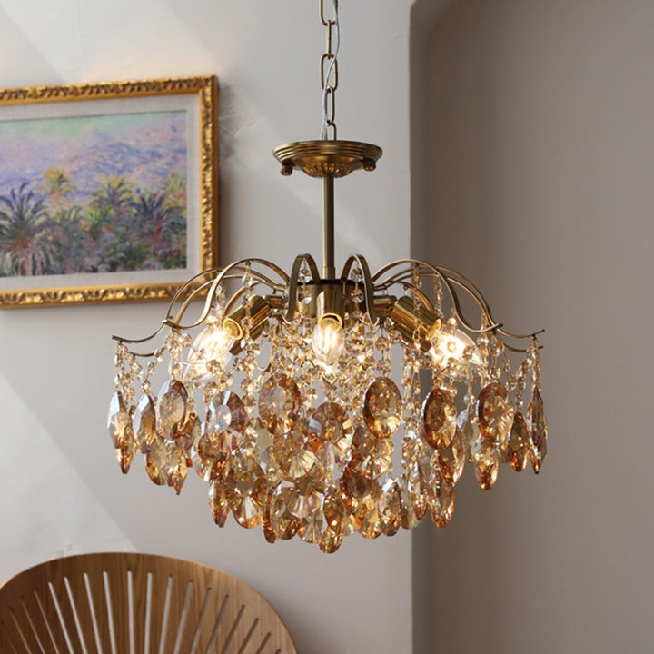 Traditional Vintage Branch Curved Line Teardrop Iron Crystal 5/6/8 Chandelier For Living Room