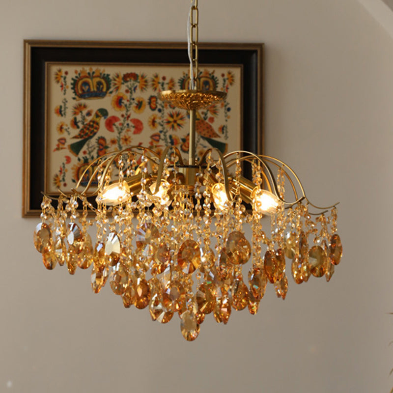 Traditional Vintage Branch Curved Line Teardrop Iron Crystal 5/6/8 Chandelier For Living Room