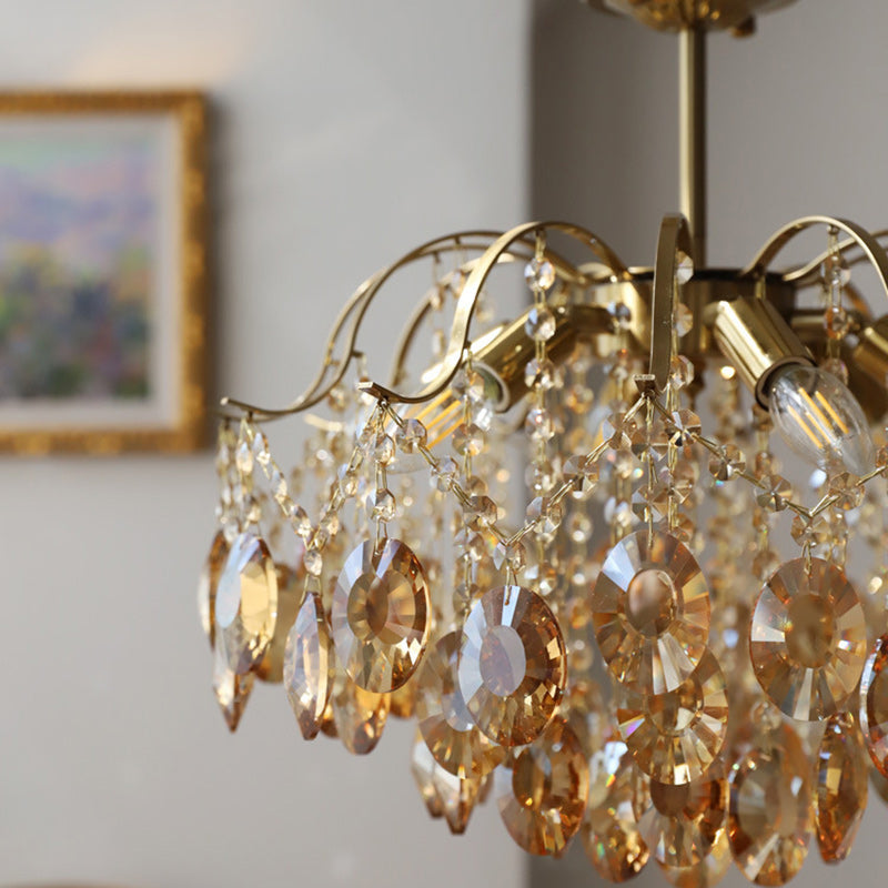 Traditional Vintage Branch Curved Line Teardrop Iron Crystal 5/6/8 Chandelier For Living Room