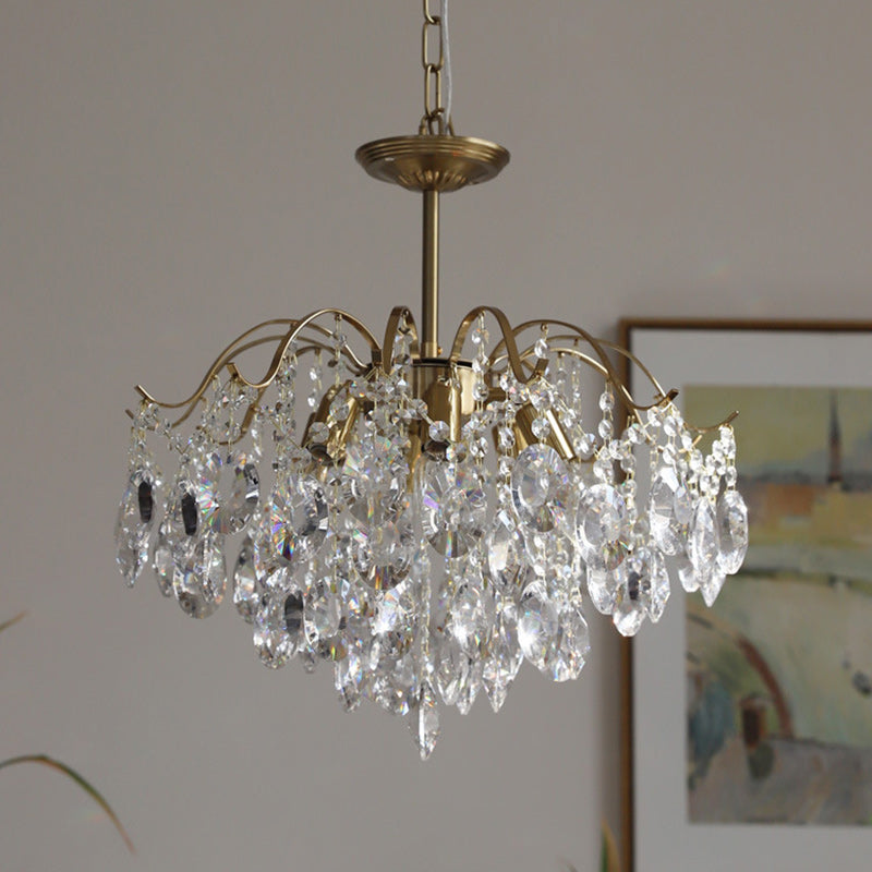 Traditional Vintage Branch Curved Line Teardrop Iron Crystal 5/6/8 Chandelier For Living Room