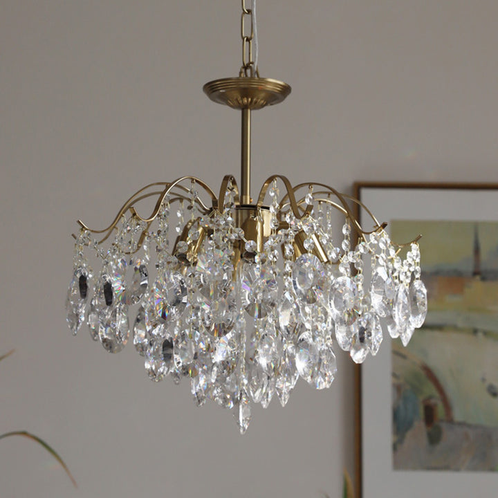 Traditional Vintage Branch Curved Line Teardrop Iron Crystal 5/6/8 Chandelier For Living Room