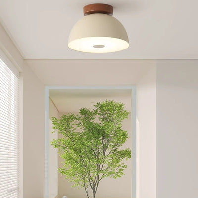 Lumière de plafond semi-encastrée moderne minimaliste en fer et PVC avec base en disque et bol demi-sphère LED pour salon 