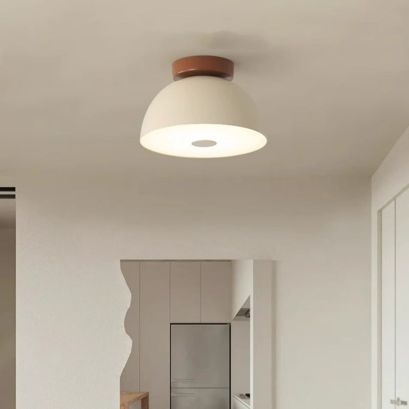 Lumière de plafond semi-encastrée moderne minimaliste en fer et PVC avec base en disque et bol demi-sphère LED pour salon 