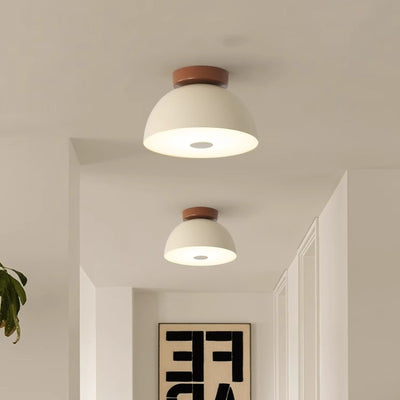 Lumière de plafond semi-encastrée moderne minimaliste en fer et PVC avec base en disque et bol demi-sphère LED pour salon 