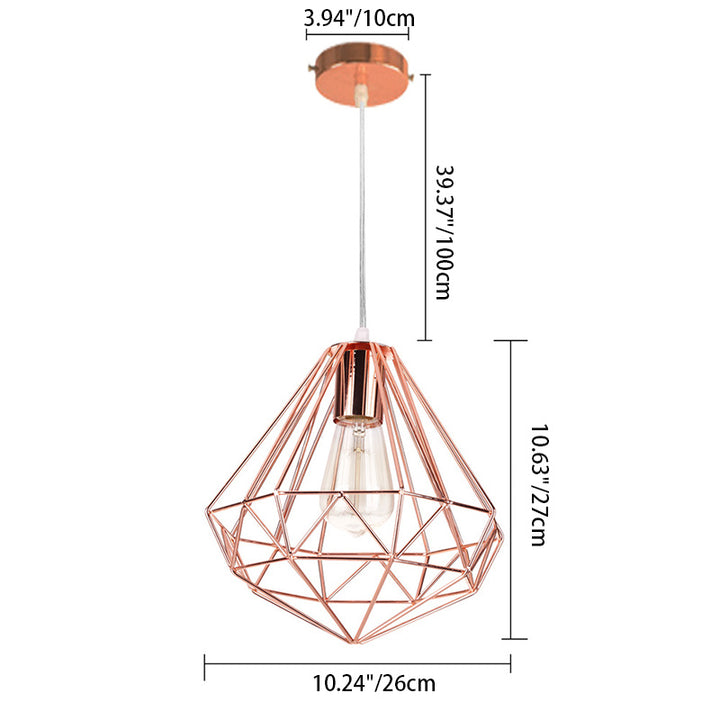 Traditional Vintage Diamond Mesh Iron 1-Light Pendant Light For Bedroom