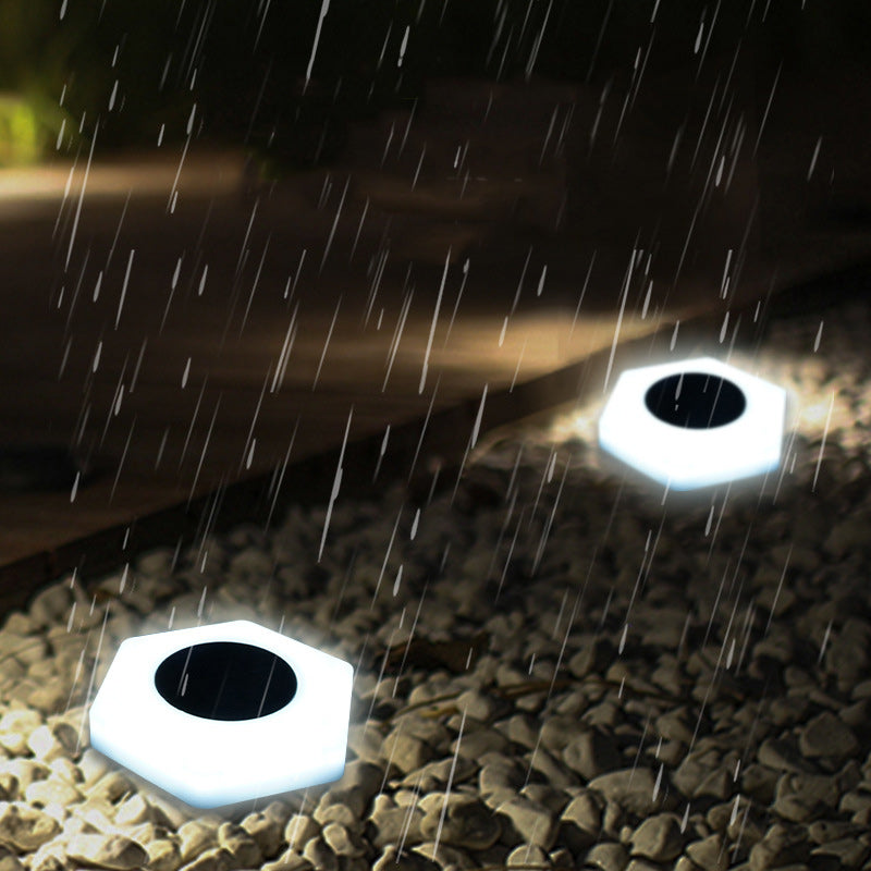 ضوء حديقة LED سداسي الشكل مقاوم للماء يعمل بالطاقة الشمسية بأسلوب عصري وبسيط مصنوع من البلاستيك الأكريليكي للتركيب في الأرض 