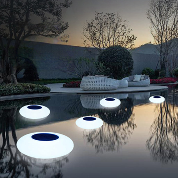 Luz de piscina moderna minimalista solar impermeable redonda ovalada PE ABS LED para paisaje exterior para patio exterior 