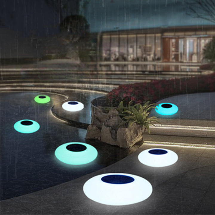 Luz de piscina moderna minimalista solar impermeable redonda ovalada PE ABS LED para paisaje exterior para patio exterior 