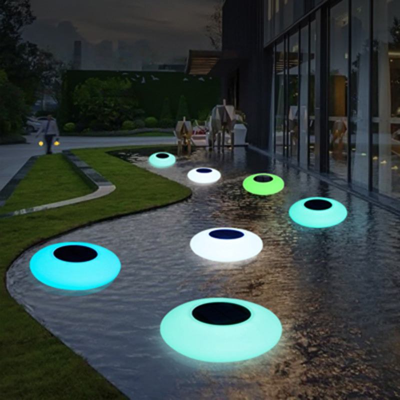 Luz de piscina moderna minimalista solar impermeable redonda ovalada PE ABS LED para paisaje exterior para patio exterior 