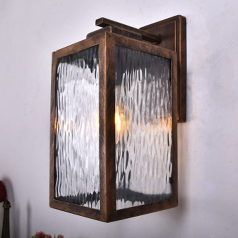 Applique murale extérieure contemporaine scandinave étanche rectangulaire carrée en verre aqua fer à 1 lumière pour jardin 