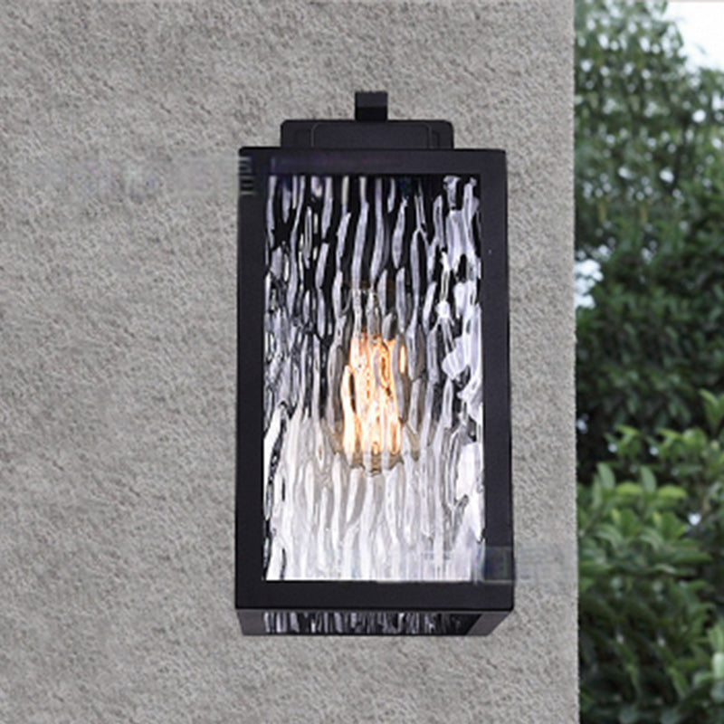 Applique murale extérieure contemporaine scandinave étanche rectangulaire carrée en verre aqua fer à 1 lumière pour jardin 