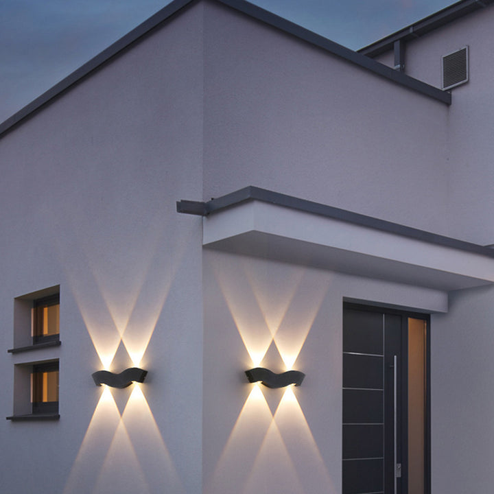 Applique murale extérieure LED en aluminium moderne minimaliste étanche en forme de vague, rectangle, demi-cercle pour jardin 