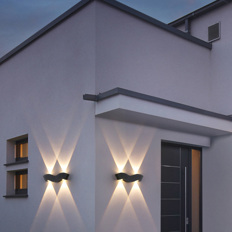 Applique murale extérieure LED en aluminium moderne minimaliste étanche en forme de vague, rectangle, demi-cercle pour jardin 
