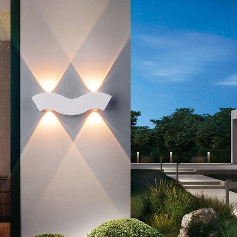 Applique murale extérieure LED en aluminium moderne minimaliste étanche en forme de vague, rectangle, demi-cercle pour jardin 