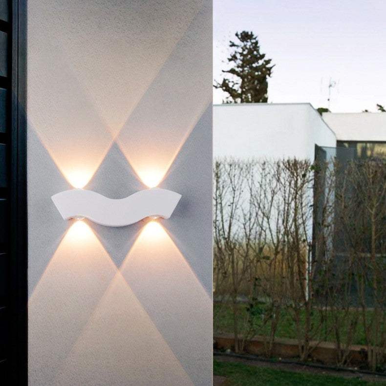 Applique murale extérieure LED en aluminium moderne minimaliste étanche en forme de vague, rectangle, demi-cercle pour jardin 