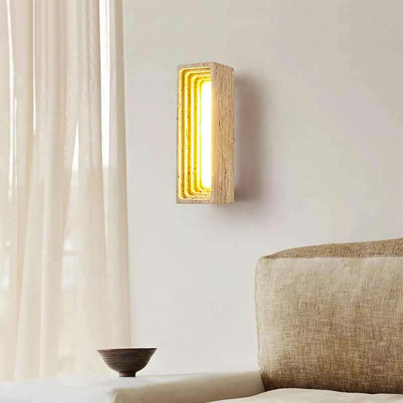 Applique murale LED en travertin jaune rectangulaire creux à plusieurs couches de style japonais traditionnel pour chambre 