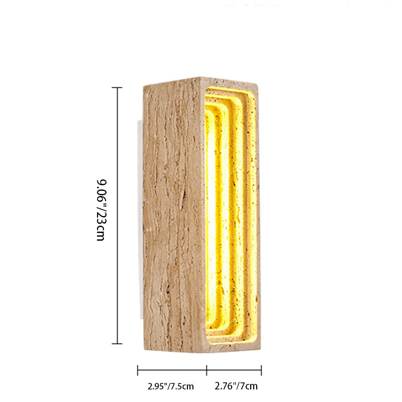 Applique murale LED en travertin jaune rectangulaire creux à plusieurs couches de style japonais traditionnel pour chambre 