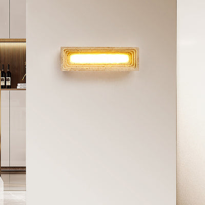 Applique murale LED en travertin jaune rectangulaire creux à plusieurs couches de style japonais traditionnel pour chambre 