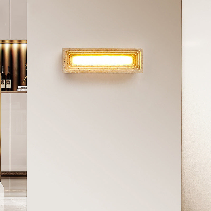 Applique murale LED en travertin jaune rectangulaire creux à plusieurs couches de style japonais traditionnel pour chambre 