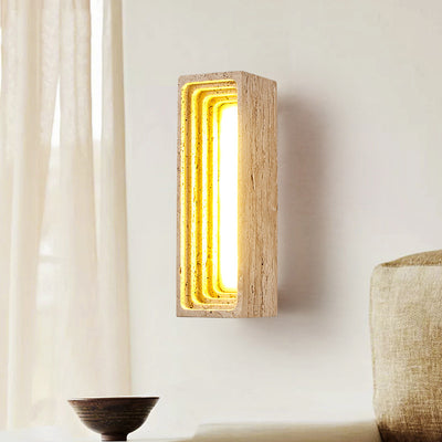 Applique murale LED en travertin jaune rectangulaire creux à plusieurs couches de style japonais traditionnel pour chambre 