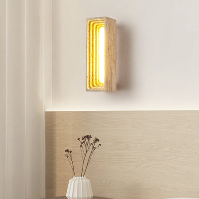 Applique murale LED en travertin jaune rectangulaire creux à plusieurs couches de style japonais traditionnel pour chambre 