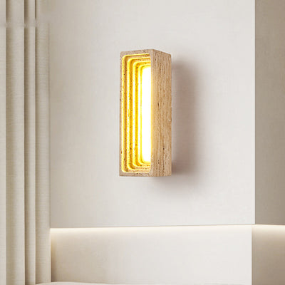 Applique murale LED en travertin jaune rectangulaire creux à plusieurs couches de style japonais traditionnel pour chambre 