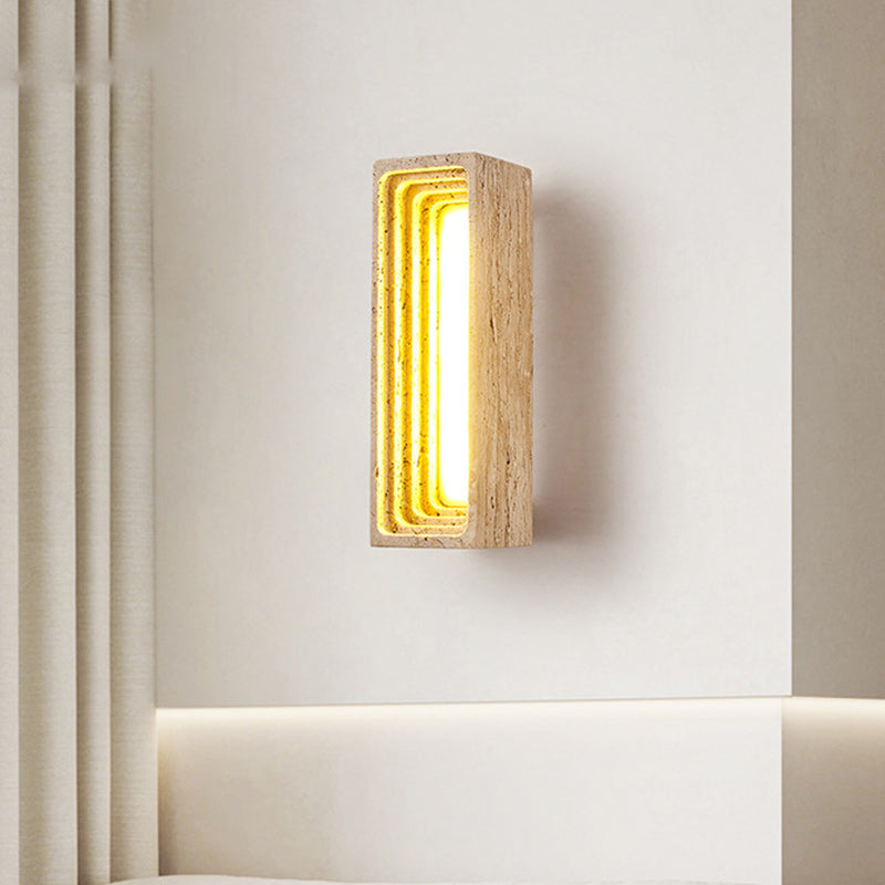 Applique murale LED en travertin jaune rectangulaire creux à plusieurs couches de style japonais traditionnel pour chambre 