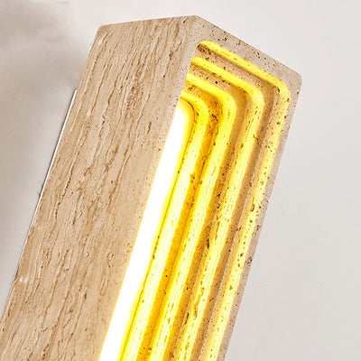 Applique murale LED en travertin jaune rectangulaire creux à plusieurs couches de style japonais traditionnel pour chambre 