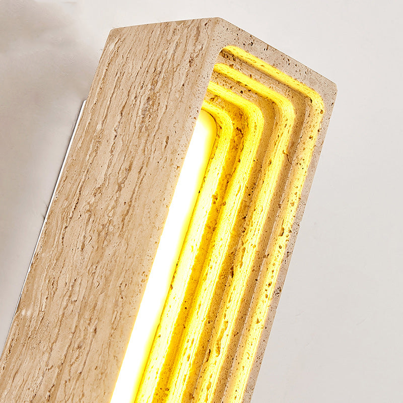 Applique murale LED en travertin jaune rectangulaire creux à plusieurs couches de style japonais traditionnel pour chambre 