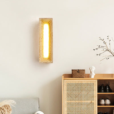 Applique murale LED en travertin jaune rectangulaire creux à plusieurs couches de style japonais traditionnel pour chambre 