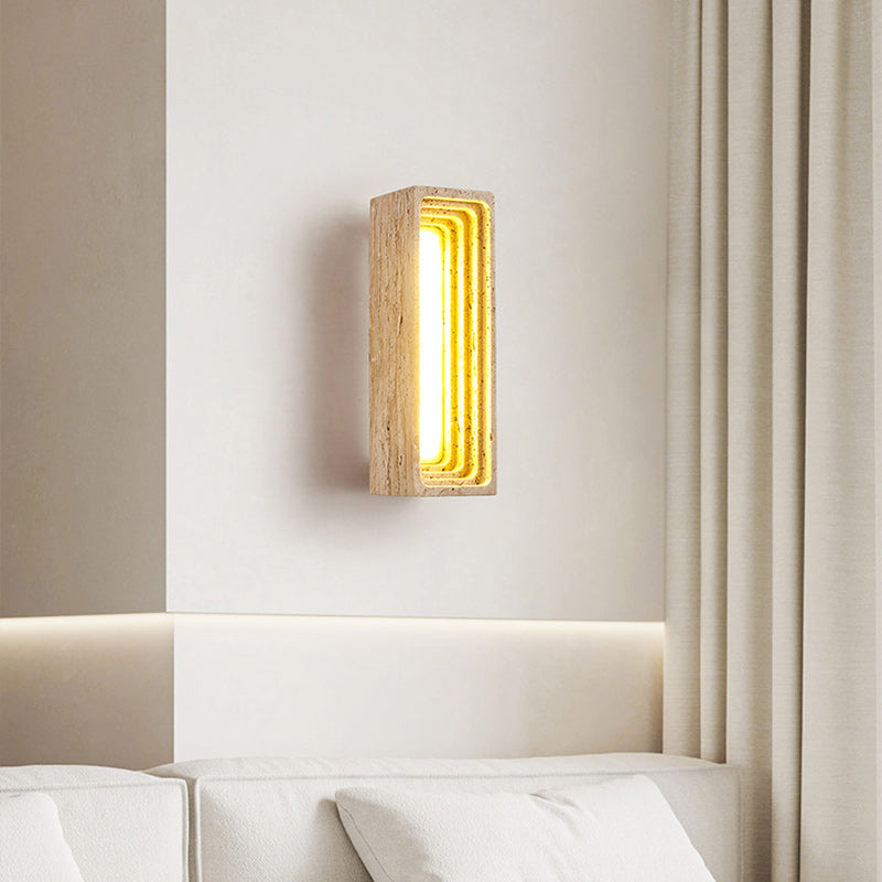 Applique murale LED en travertin jaune rectangulaire creux à plusieurs couches de style japonais traditionnel pour chambre 