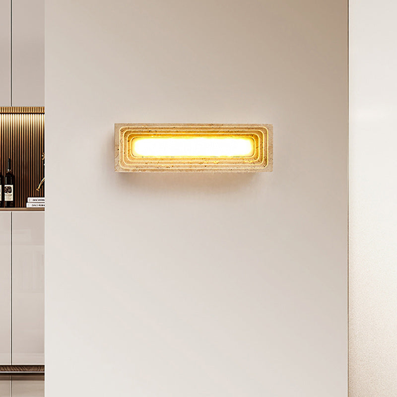 Applique murale LED en travertin jaune rectangulaire creux à plusieurs couches de style japonais traditionnel pour chambre 