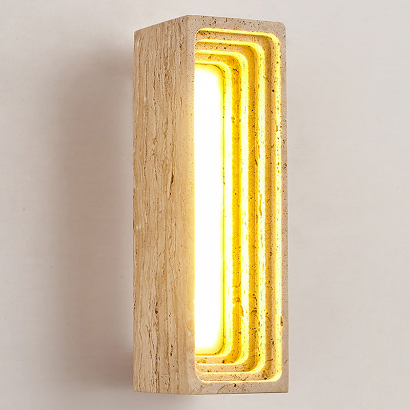 Applique murale LED en travertin jaune rectangulaire creux à plusieurs couches de style japonais traditionnel pour chambre 