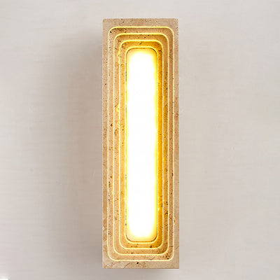 Applique murale LED en travertin jaune rectangulaire creux à plusieurs couches de style japonais traditionnel pour chambre 