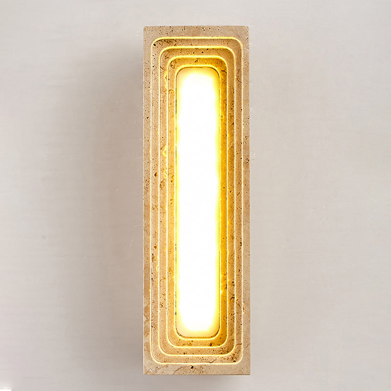 Applique murale LED en travertin jaune rectangulaire creux à plusieurs couches de style japonais traditionnel pour chambre 