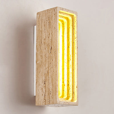 Applique murale LED en travertin jaune rectangulaire creux à plusieurs couches de style japonais traditionnel pour chambre 