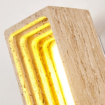Applique murale LED en travertin jaune rectangulaire creux à plusieurs couches de style japonais traditionnel pour chambre 
