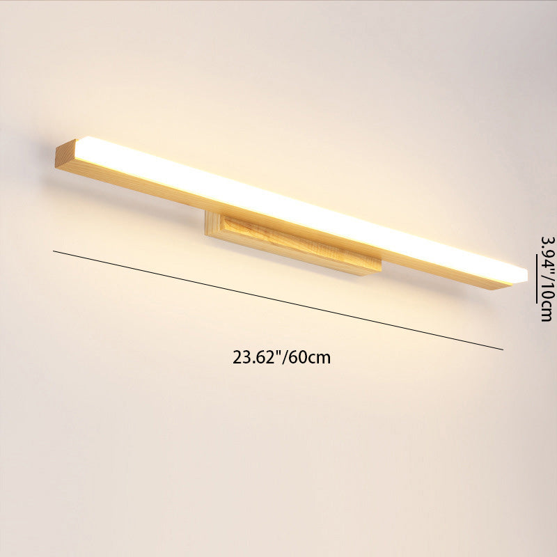 Lampe murale contemporaine scandinave rectangulaire longue en bois de caoutchouc acrylique LED pour miroir de salle de bain 