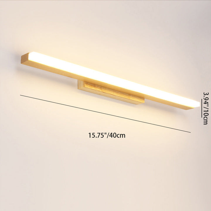 Lampe murale contemporaine scandinave rectangulaire longue en bois de caoutchouc acrylique LED pour miroir de salle de bain 