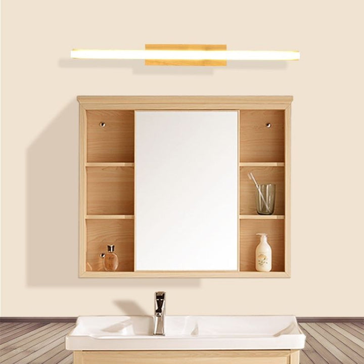 Lampe murale contemporaine scandinave rectangulaire longue en bois de caoutchouc acrylique LED pour miroir de salle de bain 