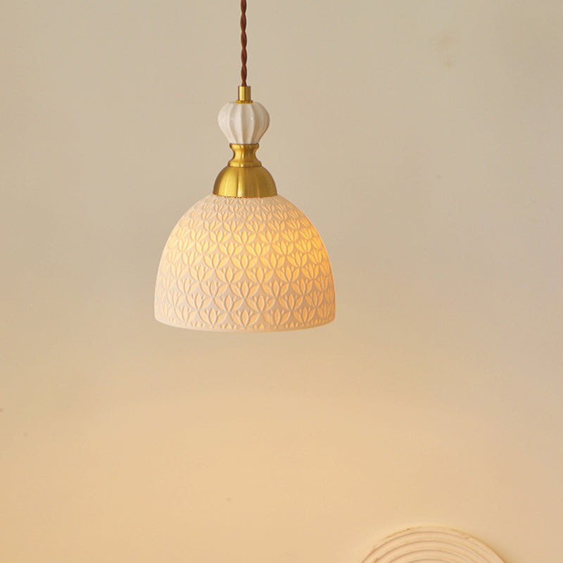 Contemporary Scandinavian Triangle Half Circle Copper Coin Pattern Cloud Pattern Copper Ceramic 1-Light Pendant Light For Bedroom